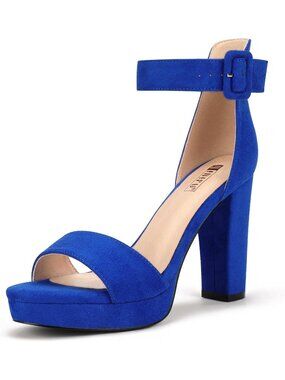Women's Royal Blue Suede Ankle Straps Wedding Party Shoes High Heeled Sandals